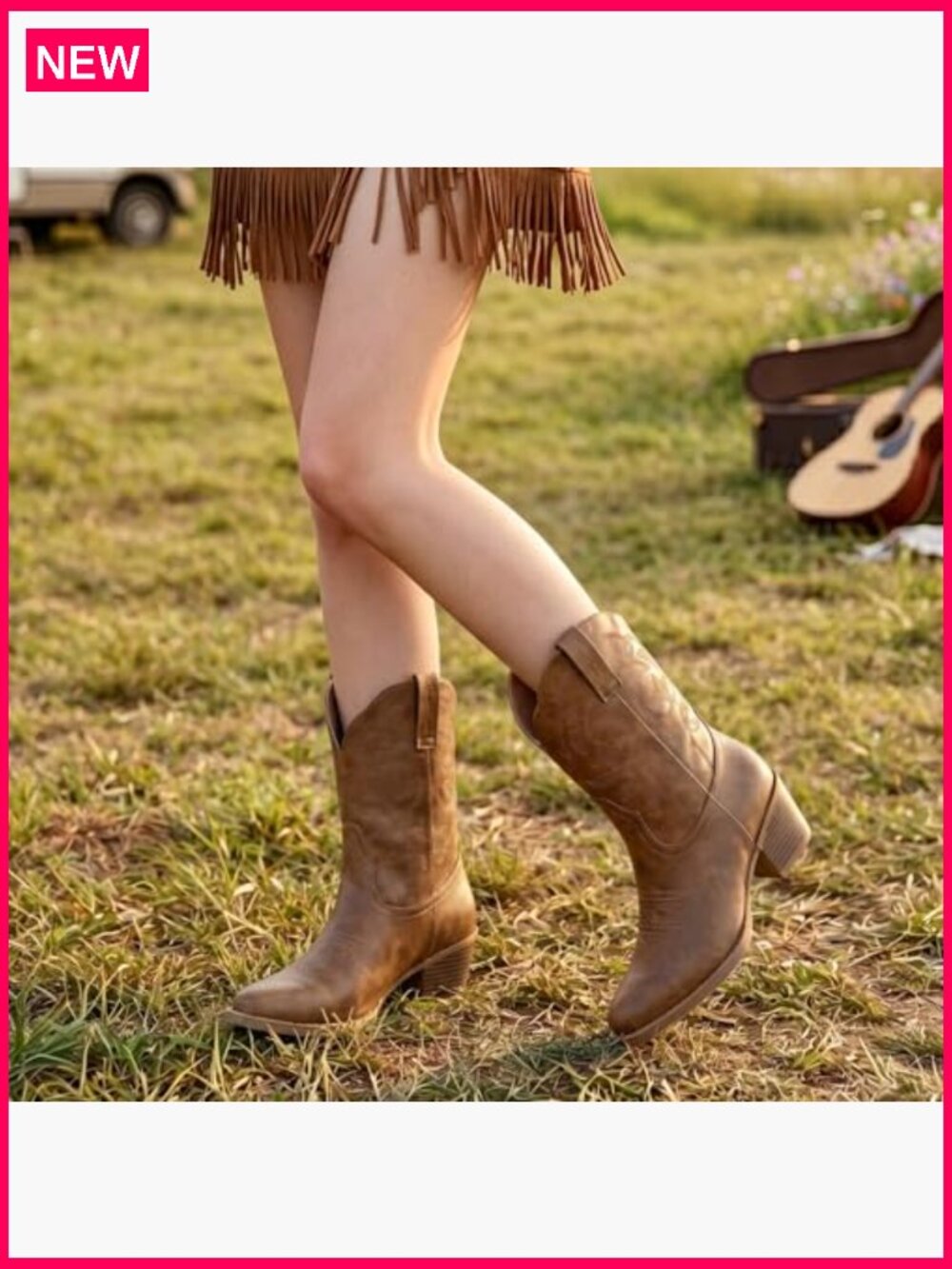 Women's Cowboy Ankle Boots Square Toe Chunky Heel Embroidery Western Short - Picture 3 of 7